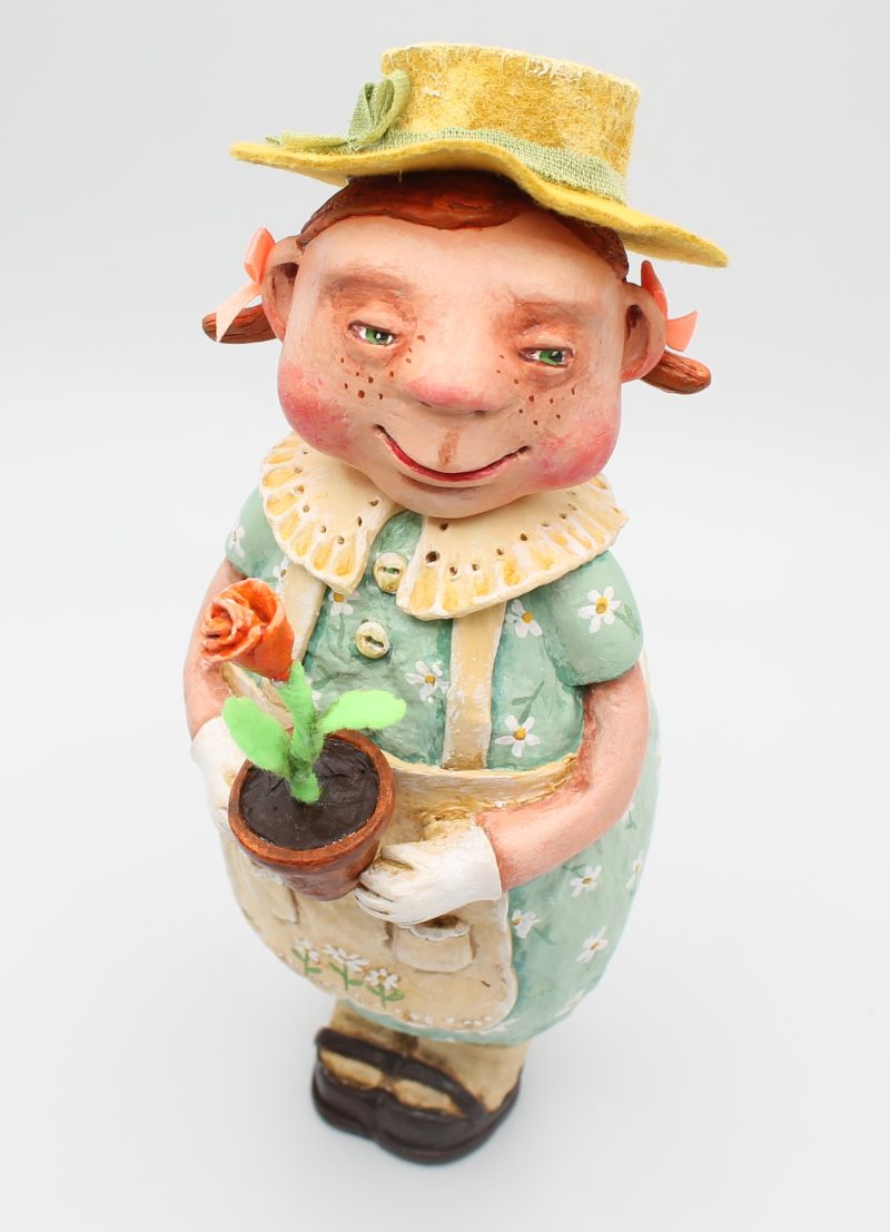 Handmade Paper Clay Art Doll Rose the Gardener, 24cm Tall