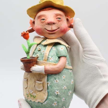Handmade Paper Clay Art Doll Rose the Gardener, 24cm Tall