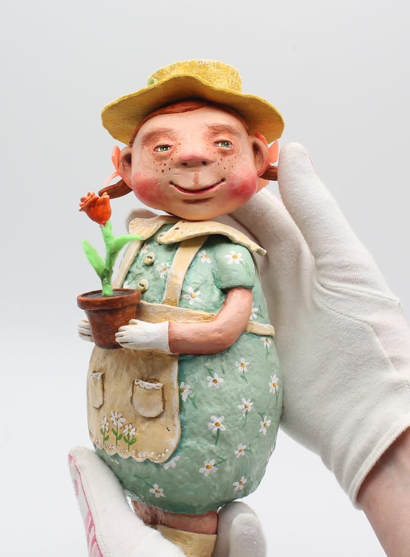 Handmade Paper Clay Art Doll Rose the Gardener, 24cm Tall