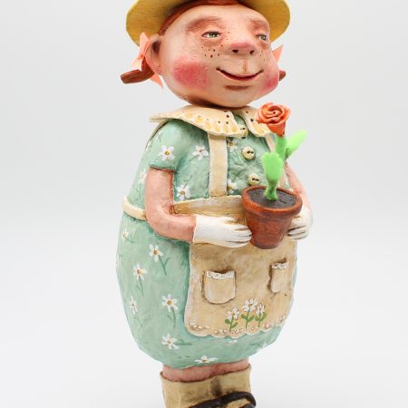 Handmade Paper Clay Art Doll Rose the Gardener, 24cm Tall