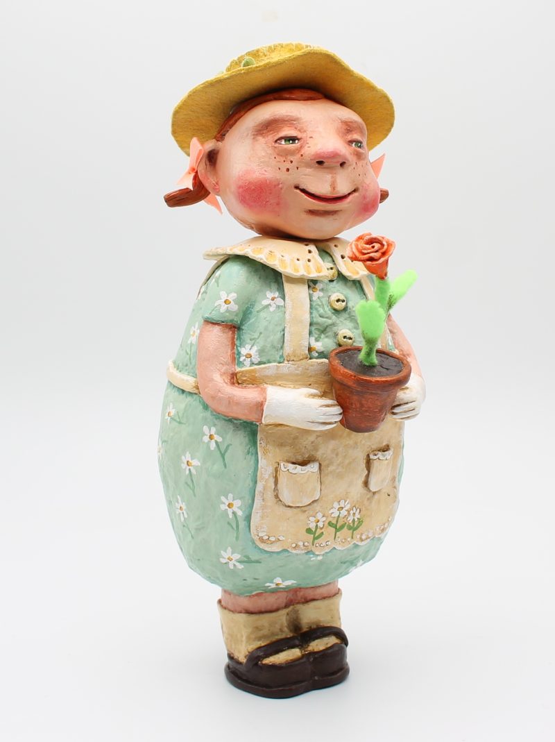 Handmade Paper Clay Art Doll Rose the Gardener, 24cm Tall