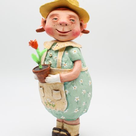 Handmade Paper Clay Art Doll Rose the Gardener, 24cm Tall