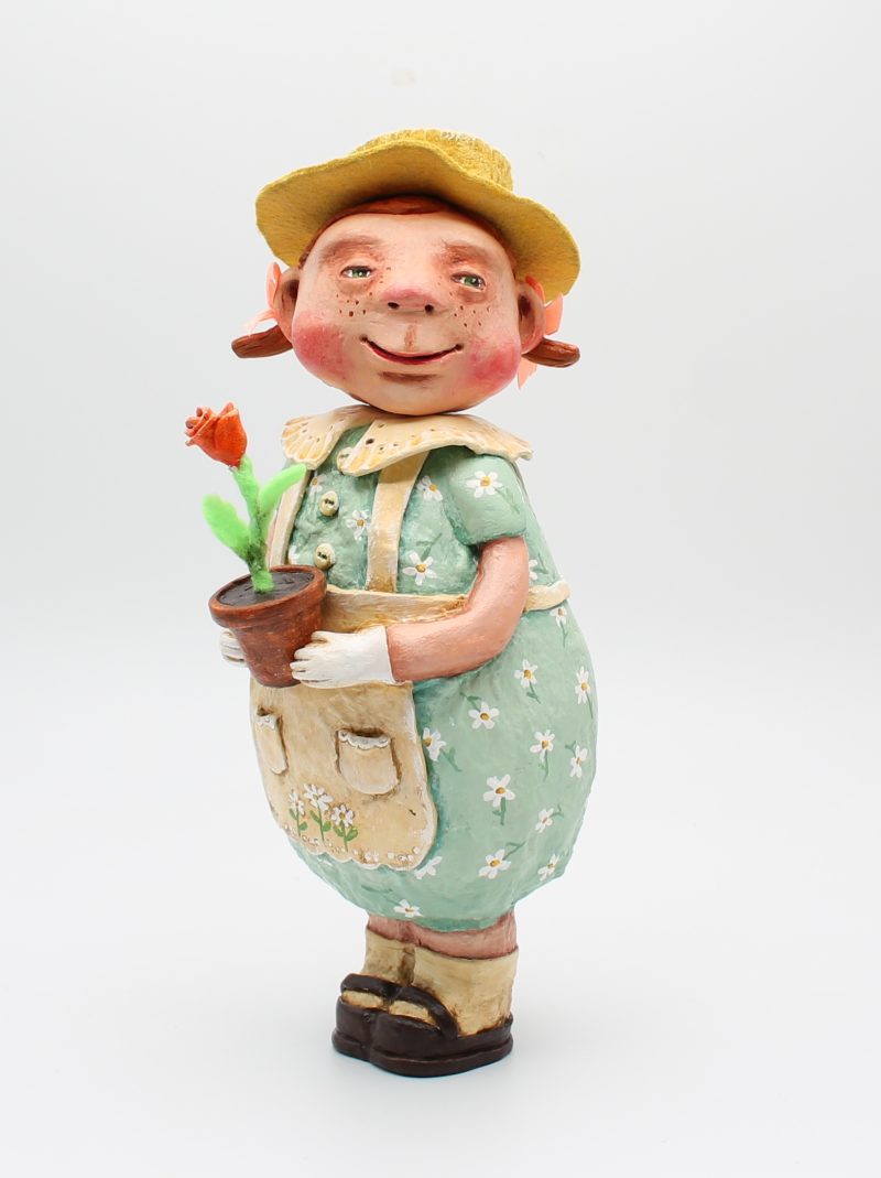 Handmade Paper Clay Art Doll Rose the Gardener, 24cm Tall