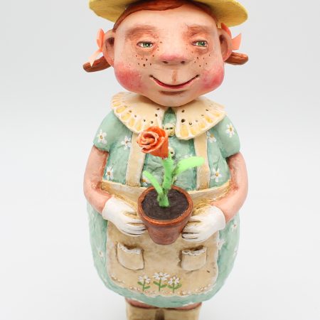 Handmade Paper Clay Art Doll Rose the Gardener, 24cm Tall