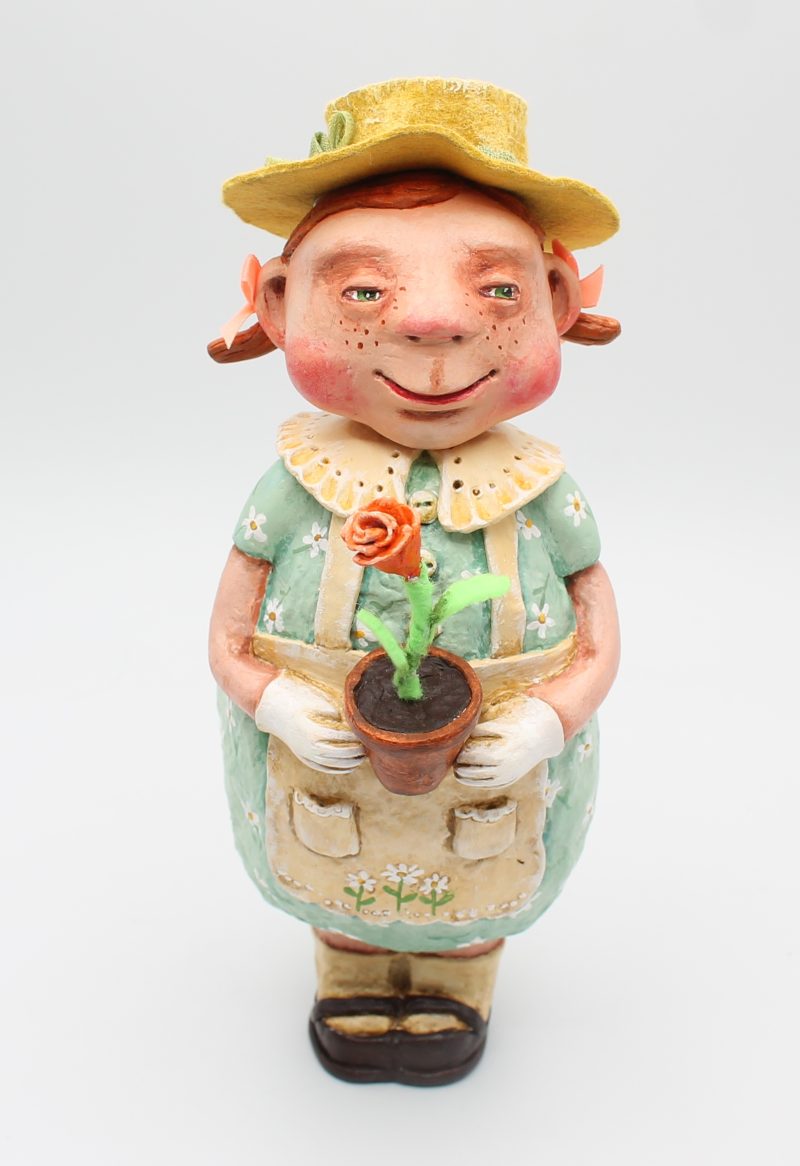Handmade Paper Clay Art Doll Rose the Gardener, 24cm Tall