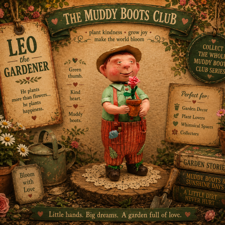 Handmade Paper Clay Art Doll Leo the Gardener, 24cm Tall