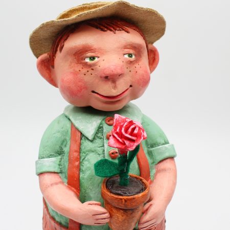 Handmade Paper Clay Art Doll Leo the Gardener, 24cm Tall
