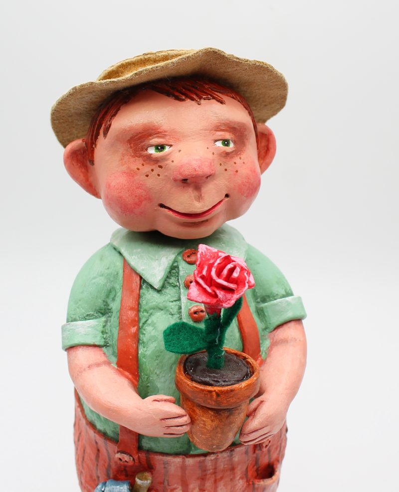 Handmade Paper Clay Art Doll Leo the Gardener, 24cm Tall