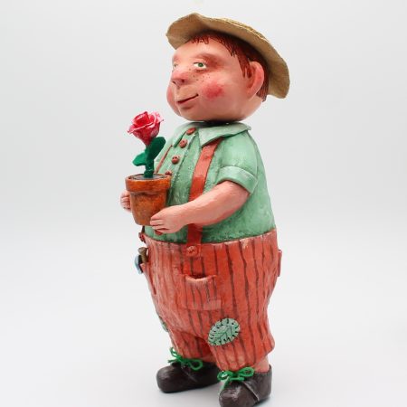 Handmade Paper Clay Art Doll Leo the Gardener, 24cm Tall