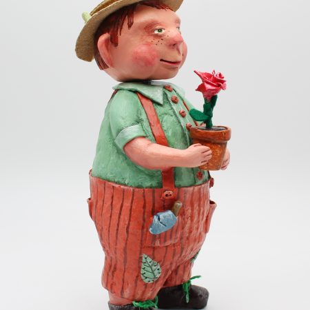 Handmade Paper Clay Art Doll Leo the Gardener, 24cm Tall