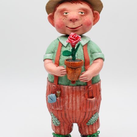 Handmade Paper Clay Art Doll Leo the Gardener, 24cm Tall