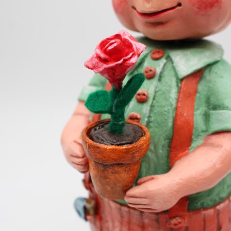 Handmade Paper Clay Art Doll Leo the Gardener, 24cm Tall