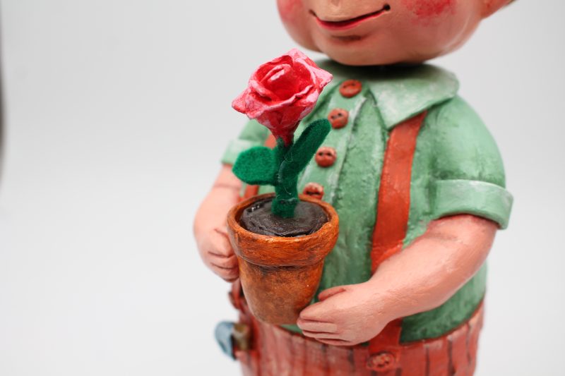 Handmade Paper Clay Art Doll Leo the Gardener, 24cm Tall