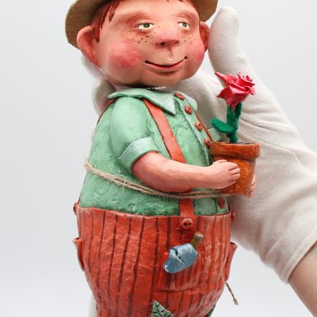 Handmade Paper Clay Art Doll Leo the Gardener, 24cm Tall