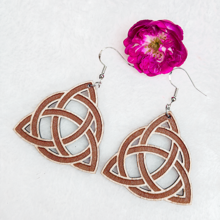 Laser cut natural wood Trinity Knot Earrings