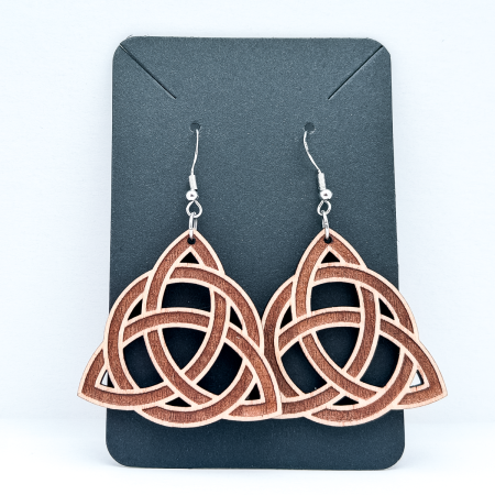 Laser cut natural wood Trinity Knot Earrings