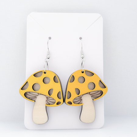 Delightful wooden mushroom earrings in various colours