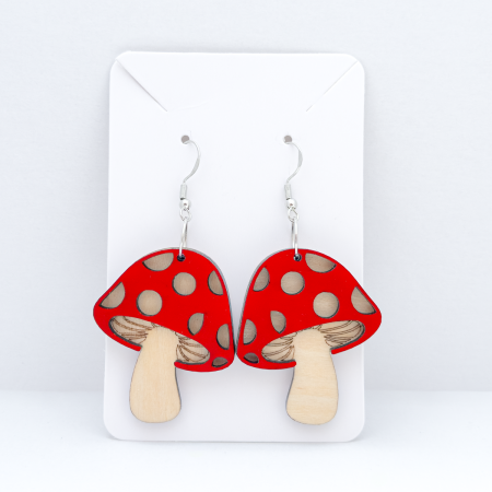 Delightful wooden mushroom earrings in various colours