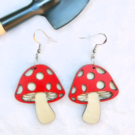 Delightful wooden mushroom earrings in various colours