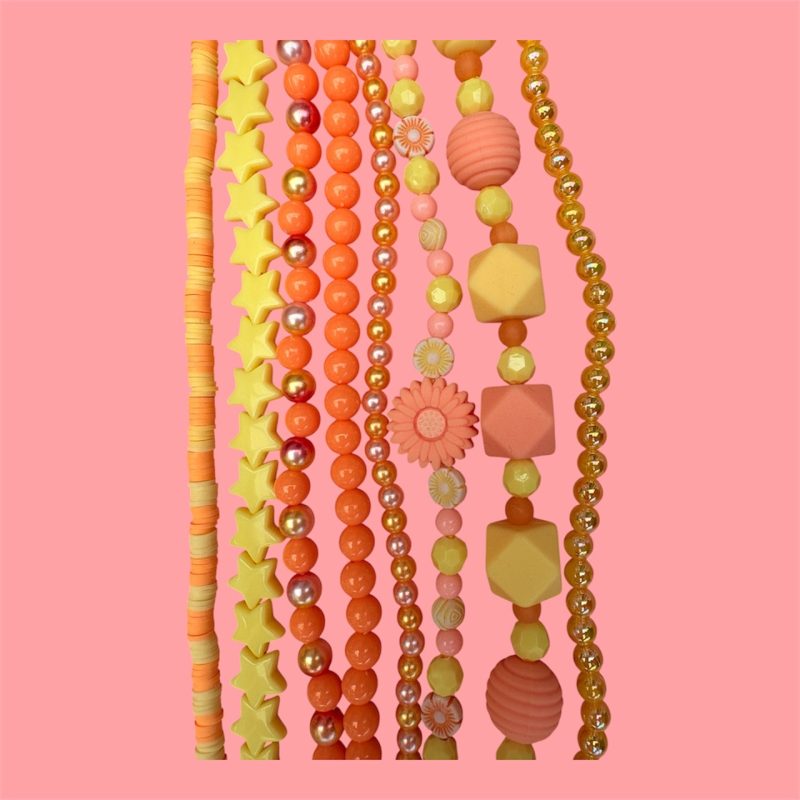 Lemon and peach maximalist multi layer beaded necklace