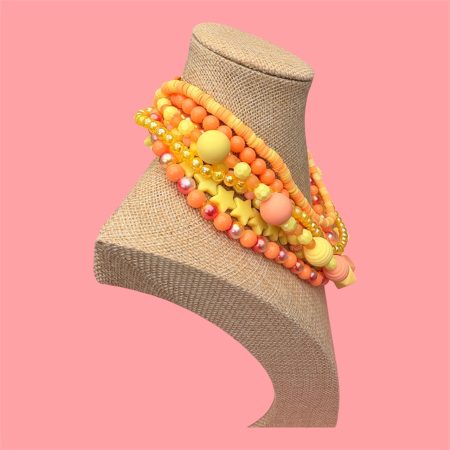 Lemon and peach maximalist multi layer beaded necklace