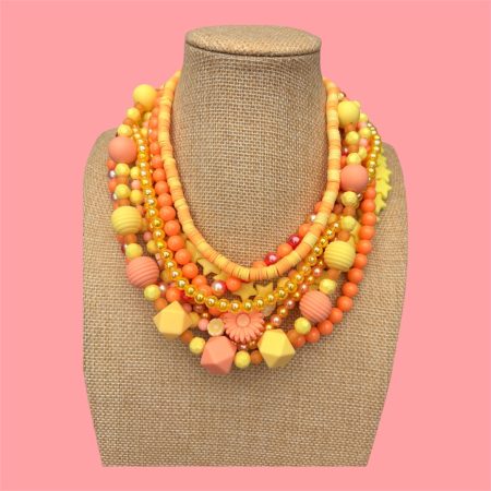 Lemon and peach maximalist multi layer beaded necklace