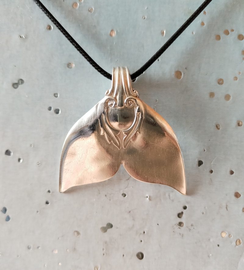 Unique silver plated vintage Mermaid /Whale tail spoon pendant necklace