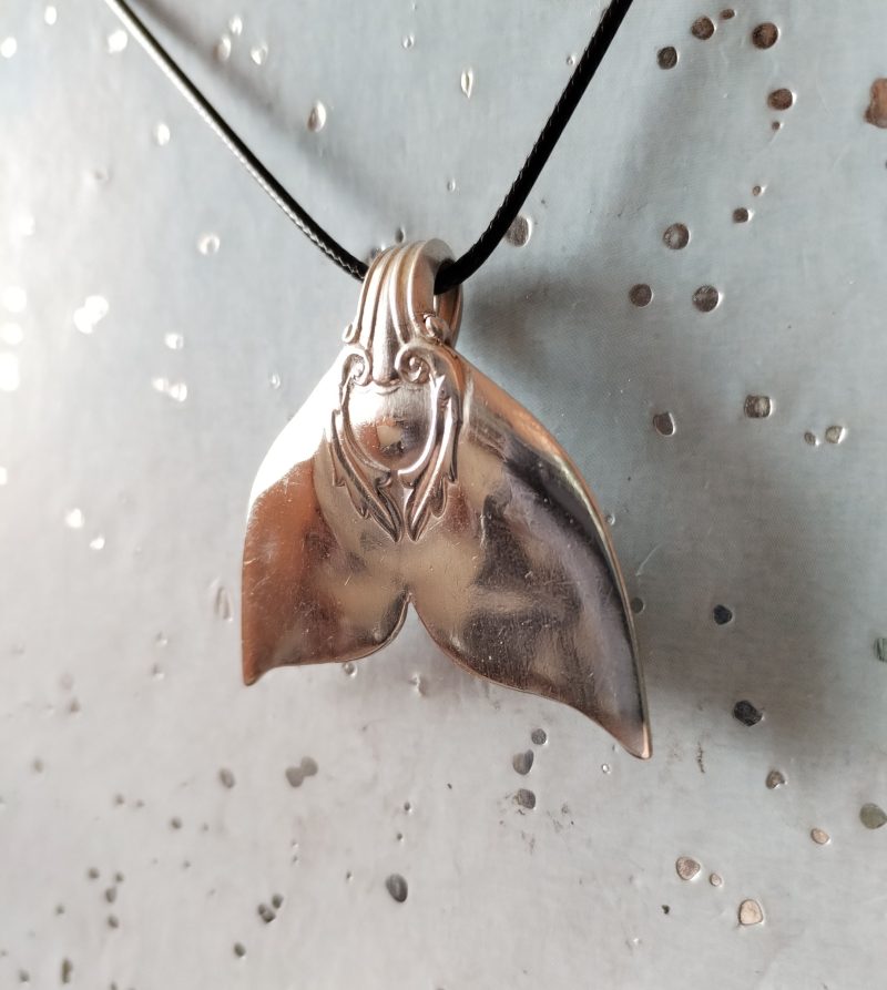 Unique silver plated vintage Mermaid /Whale tail spoon pendant necklace