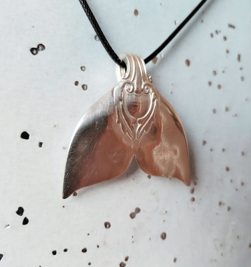 Unique silver plated vintage Mermaid /Whale tail spoon pendant necklace