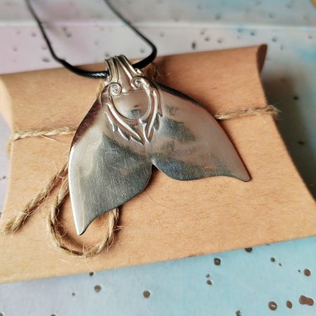 Unique silver plated vintage Mermaid /Whale tail spoon pendant necklace