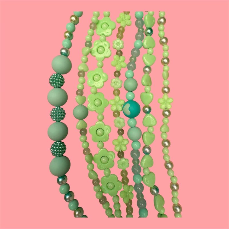 Mint green/blue beaded maximalist multi layer beaded necklace