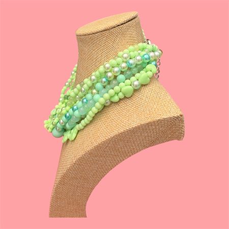 Mint green/blue beaded maximalist multi layer beaded necklace