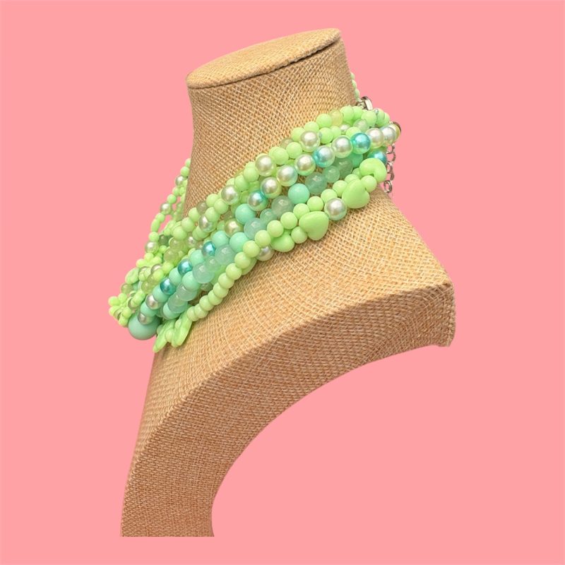 Mint green/blue beaded maximalist multi layer beaded necklace
