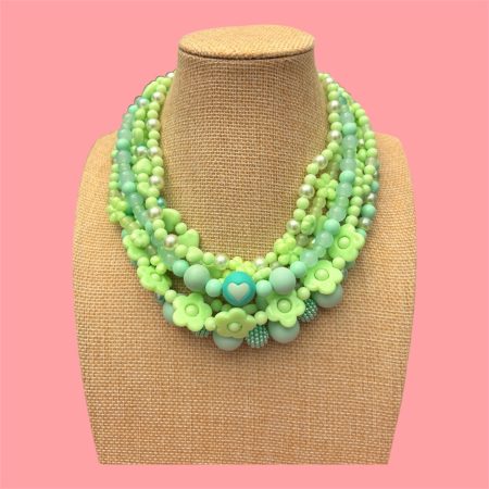 Mint green/blue beaded maximalist multi layer beaded necklace