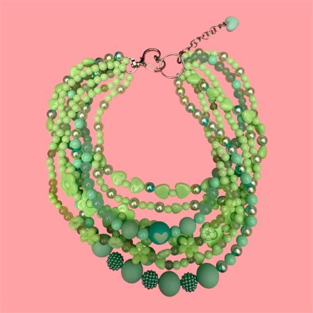 Mint green/blue beaded maximalist multi layer beaded necklace