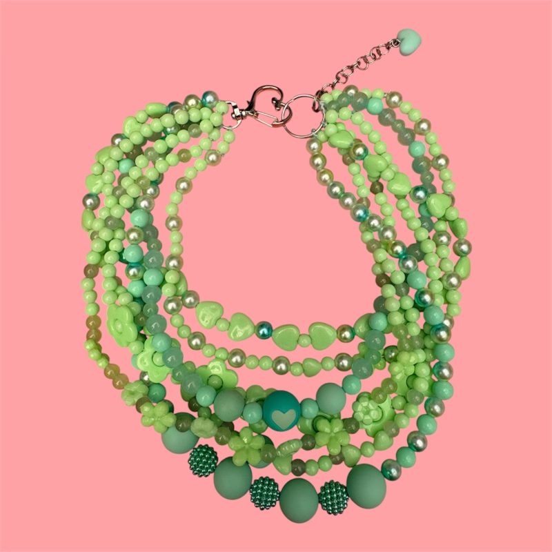 Mint green/blue beaded maximalist multi layer beaded necklace