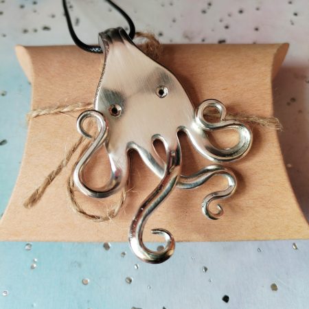 Silver plated vintage Octopus fork pendant necklace.