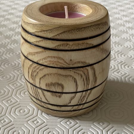Whisky Barrel tealight holder hand turned using ash with a beeswax finish