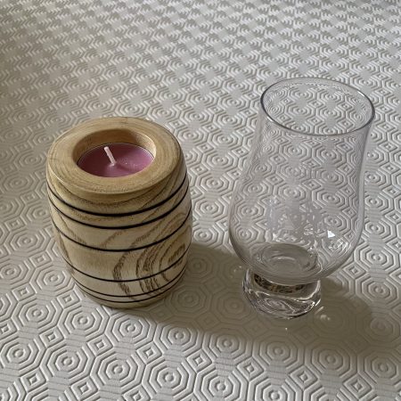Whisky Barrel tealight holder hand turned using ash with a beeswax finish