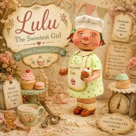 Hand-Sculpted Paper Clay Doll Lulu in Pistachio Dress, 25cm Tall