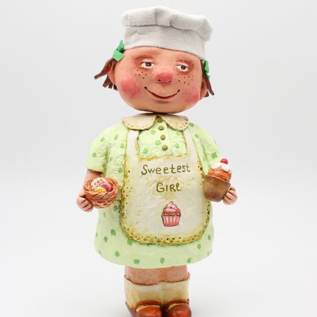 Hand-Sculpted Paper Clay Doll Lulu in Pistachio Dress, 25cm Tall
