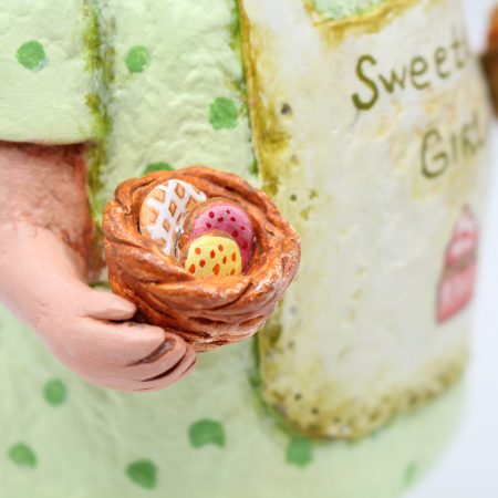 Hand-Sculpted Paper Clay Doll Lulu in Pistachio Dress, 25cm Tall