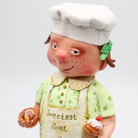 Hand-Sculpted Paper Clay Doll Lulu in Pistachio Dress, 25cm Tall