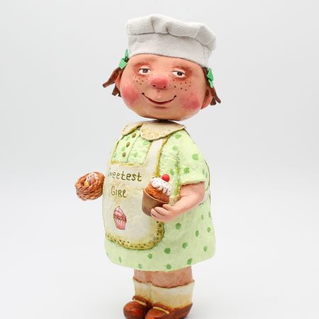 Hand-Sculpted Paper Clay Doll Lulu in Pistachio Dress, 25cm Tall