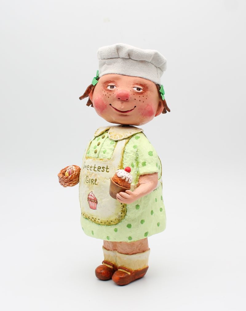 Hand-Sculpted Paper Clay Doll Lulu in Pistachio Dress, 25cm Tall