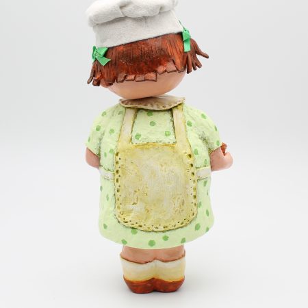Hand-Sculpted Paper Clay Doll Lulu in Pistachio Dress, 25cm Tall