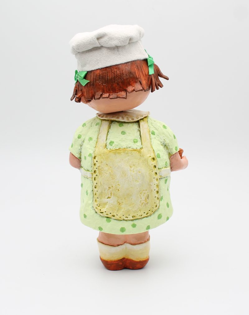 Hand-Sculpted Paper Clay Doll Lulu in Pistachio Dress, 25cm Tall
