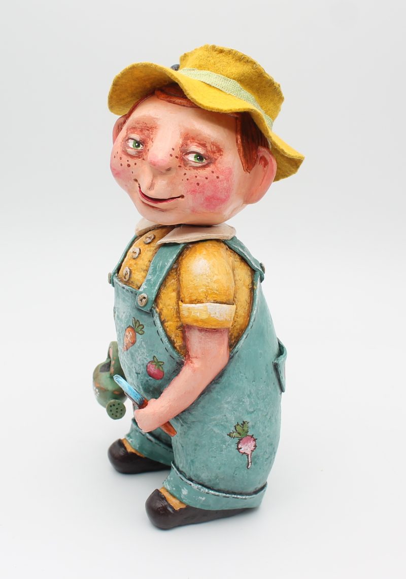 Handmade Alfie the Gardener Art Doll in Vintage Style, 24cm Tall