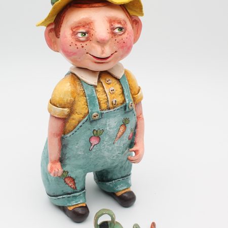 Handmade Alfie the Gardener Art Doll in Vintage Style, 24cm Tall