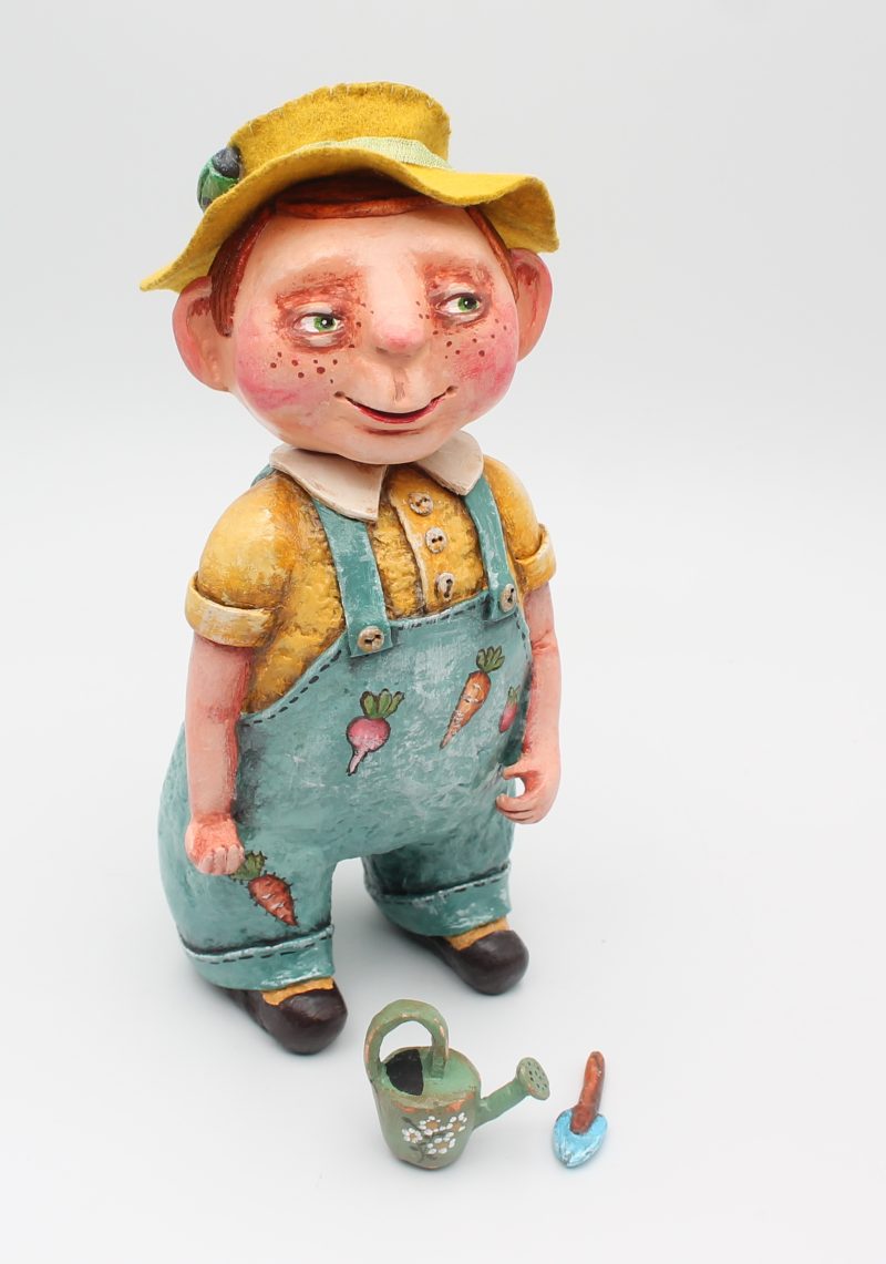Handmade Alfie the Gardener Art Doll in Vintage Style, 24cm Tall